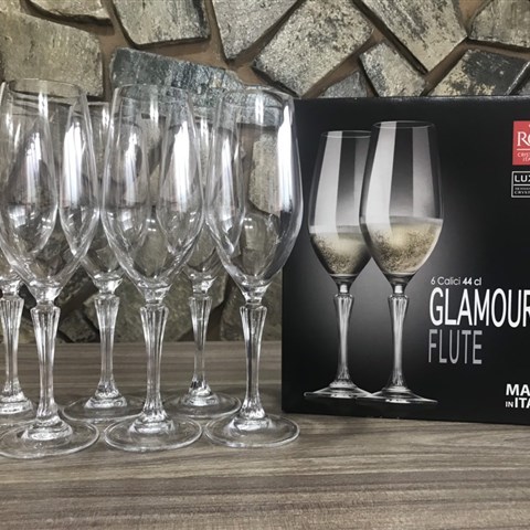 Bộ 6 Ly Pha Lê Rượu Champagne RCR Của Ý Dòng Luxion ® Glamour FLUTE 440ml (Goblet For Champagne)