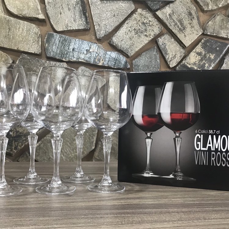 Bộ 6 Ly Pha Lê Rượu Vang Đỏ RCR Của Ý Dòng Luxion ® Glamour VINI ROSSI 587ml (Goblet For Red Wines)