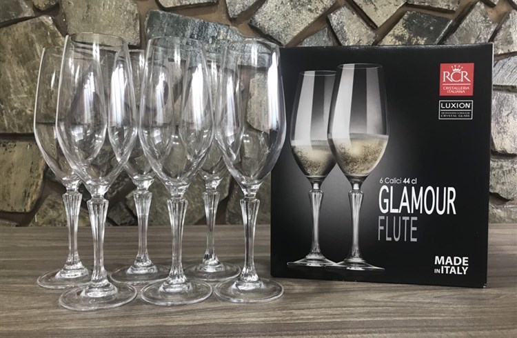 Bộ 6 Ly Pha Lê Rượu Champagne RCR Của Ý Dòng Luxion ® Glamour FLUTE 440ml (Goblet For Champagne)