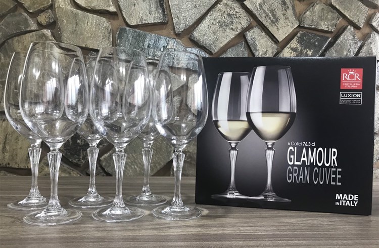 Bộ 6 Ly Pha Lê Rượu Vang Trắng Bầu Lớn RCR Của Ý Dòng Luxion ® Glamour GRAN CUVÉE 763ml (Goblet For Gran Cuvée Wines)